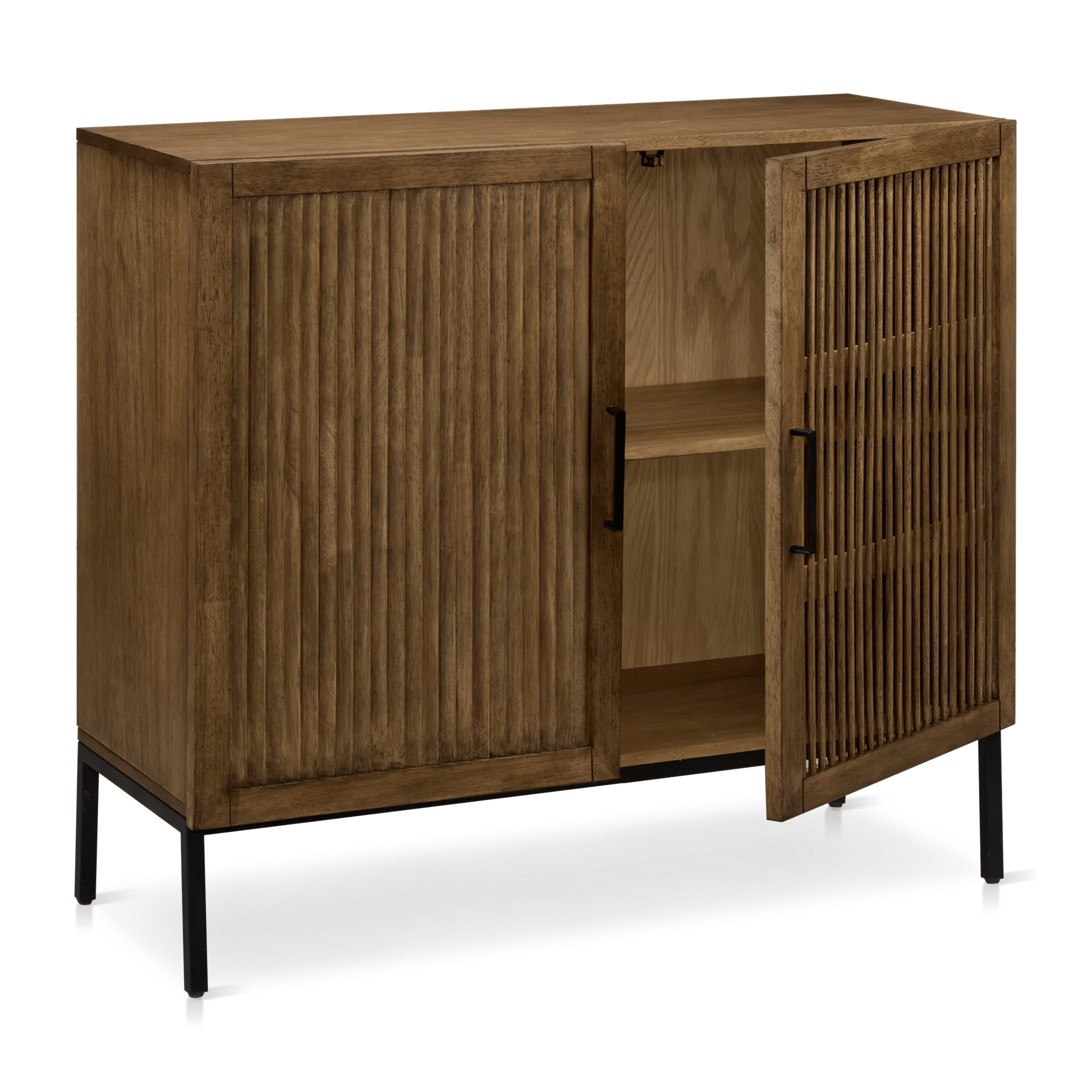 Slatted 2-Door Dark Wood Buffet