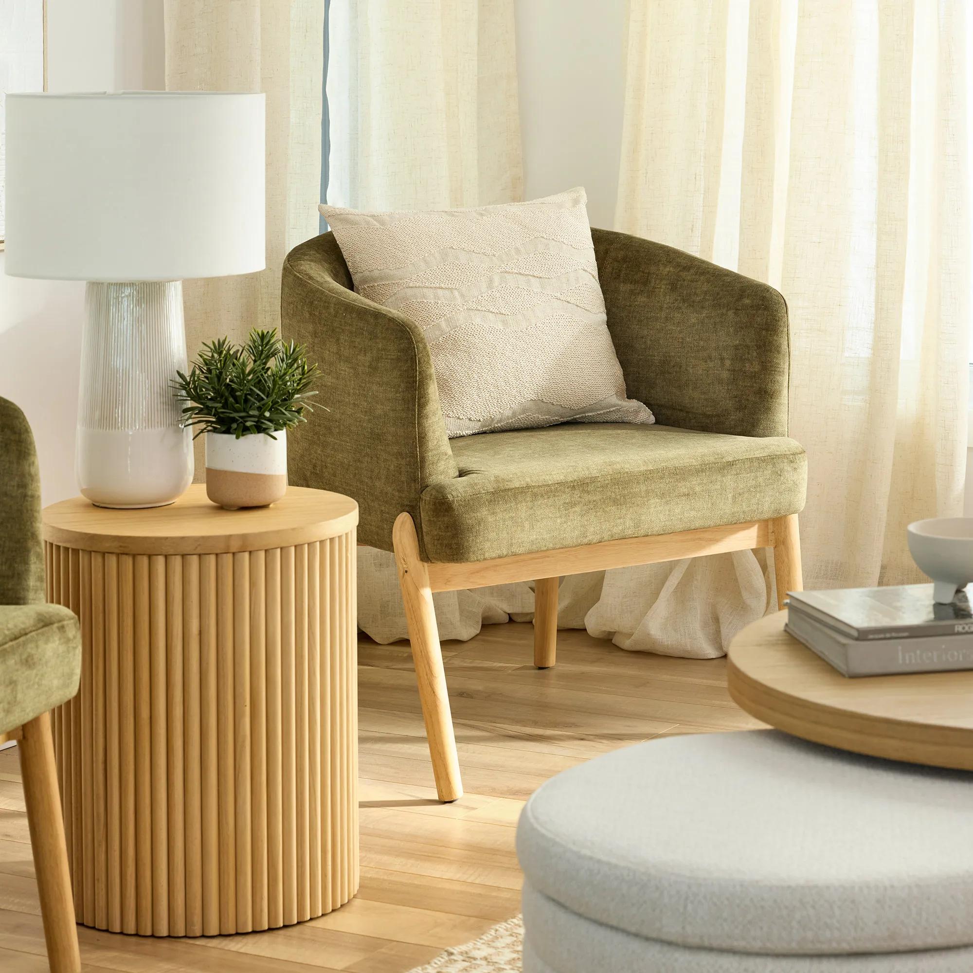 Fabric and Wood Accent Chair