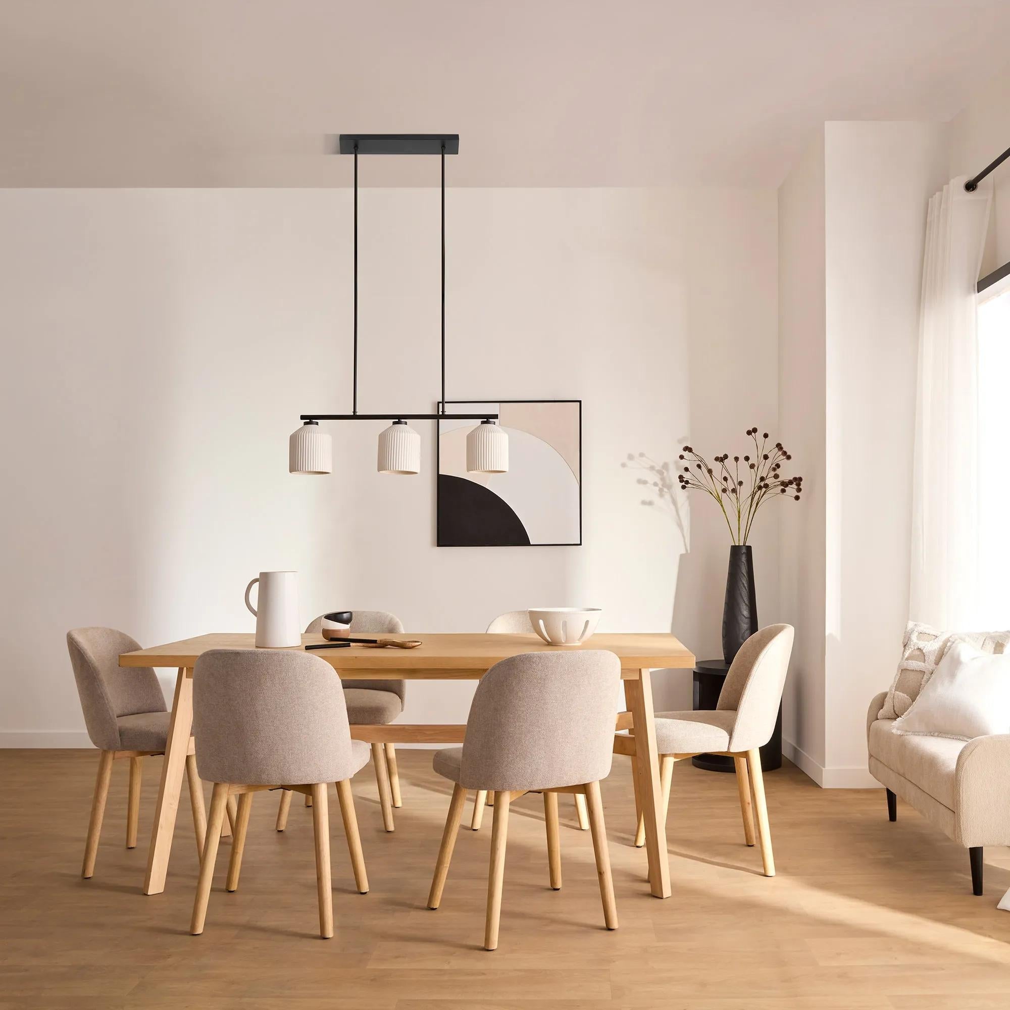 Fabric and Natural Wood Dining Chair