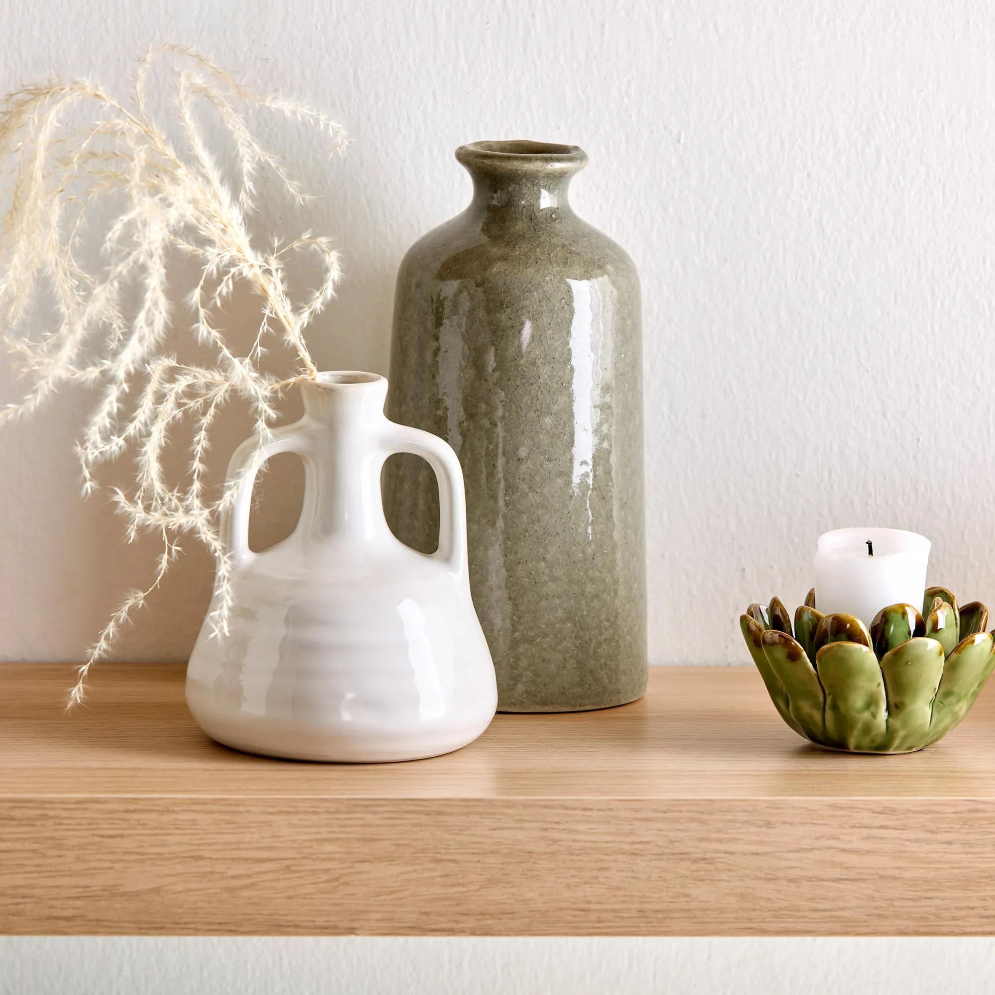 White Ceramic Double-Handle Vase